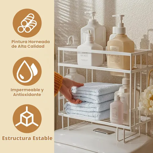 Vista 4 de PowerKing Estante de almacenamiento sobre el inodoro, organizador de baño Blanco