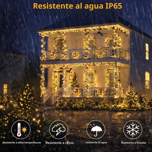 Vista 4 de SyouHome Paquete de 2 luces solares para exteriores, 400 luces LED de 132 pies, extralargas, 8 modos, luces parpadeantes impermeables para jardín