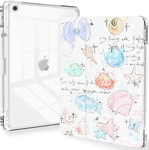 Vista 12 de Feams Funda para iPad de 9ª generación, funda triple para iPad 10.2, cubierta trasera transparente con soporte para lápiz y apagado Ángel