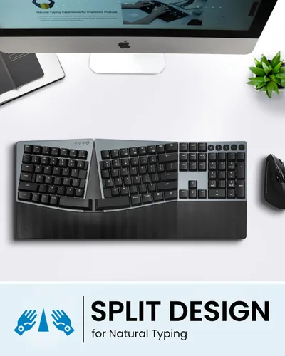 Vista 4 de Perixx PERIBOARD-735BL - Teclado mecánico ergonómico inalámbrico, interruptores azules de perfil bajo, conexión multidispositivo, compatible
