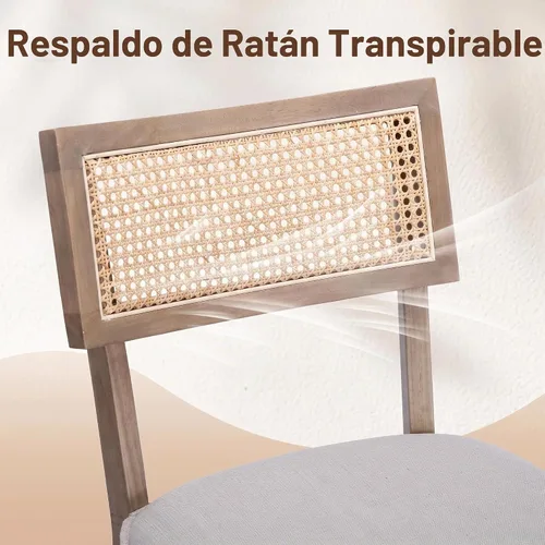 Vista 6 de Juego de 2 taburetes de bar de ratán de 26 pulgadas de madera Beige