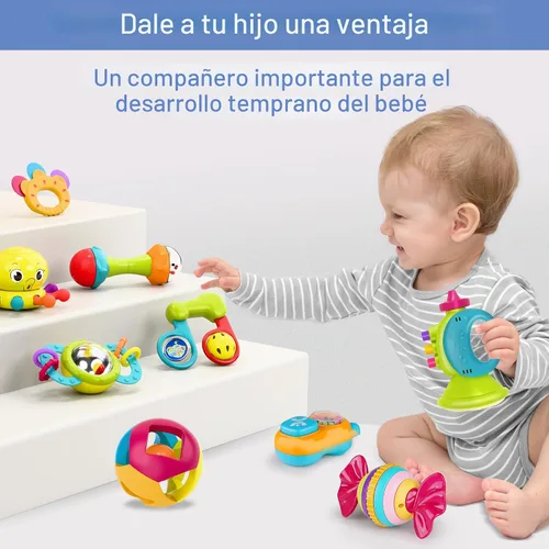 Vista 7 de iPlay, iLearn Juego de 10 sonajeros para bebés, juguetes, sonajero fácil de agarrar y sacudir, mordedor sensorial, juguete musical de aprendizaje