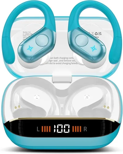 Vista 9 de Qecnato 75H Earbuds Bluetooth 5.4 Auriculares estéreo deportivos Azul