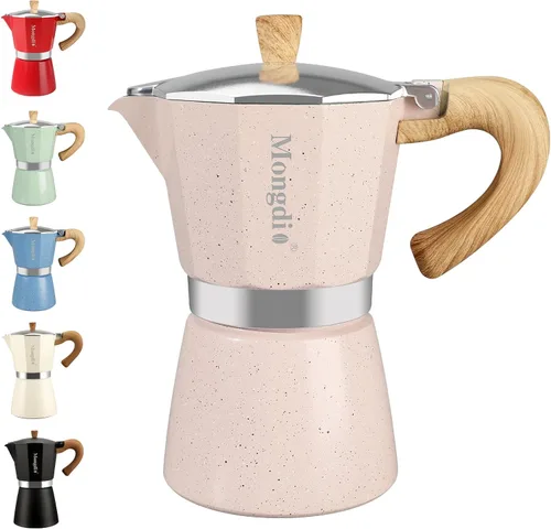 Vista 10 de Mongdio Cafetera de café expreso Moka Pot, cafetera cubana, cafetera de estufa Moka Italian Espresso Greca, cafetera percoladora, 3 tazas de Negro
