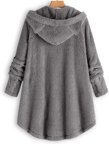 Vista 3 de Cárdigan para mujer, con cremallera, forro polar, con orejas de gato, con capucha, abrigo de peluche, ropa exterior