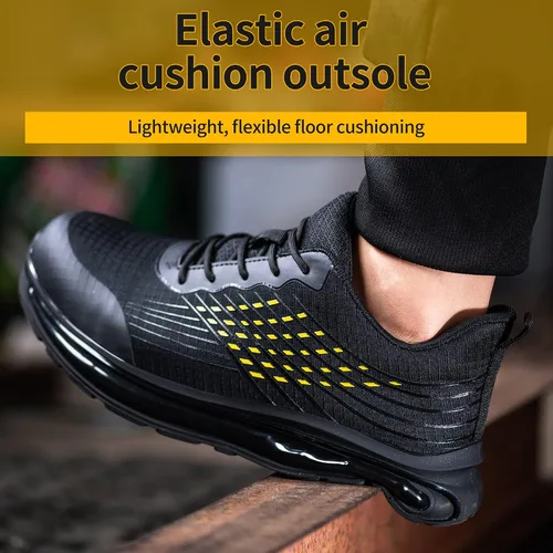 Vista 6 de R-Win Zapatos de punta de acero para hombres y mujeres, con amortiguación de aire, zapatos de seguridad, antideslizantes, ligeros, cómodos, zapatos