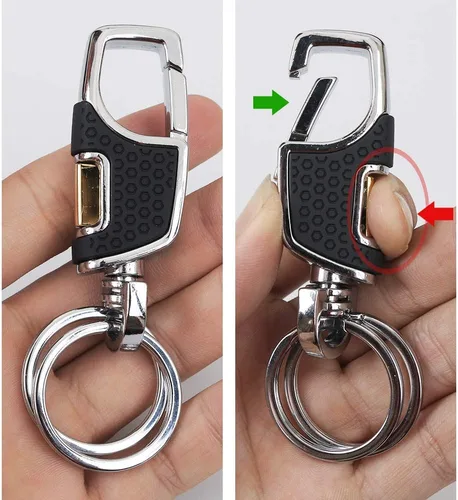Vista 3 de homEdge Llavero resistente, paquete de 2 llaveros de automóvil con 2 llaveros de metal, mosquetón, negro y marrón