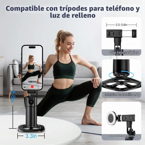 Vista 6 de Trípode de seguimiento facial automático con rotación de 360 grados para iPhone. Kit de vlogging de fotos para teléfono celular con control remoto