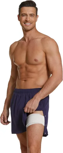 Vista 7 de Deyeek Pantalones cortos deportivos para hombre con cierre a presión, adaptativo, posteriores a la cadera, recuperación de rodilla con bolsillos