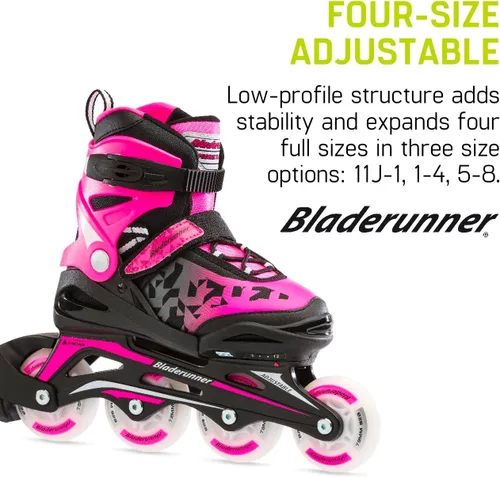 Vista 3 de Bladerunner by Rollerblade Phoenix Flash - Patín en línea ajustable para niños, negro/rosa