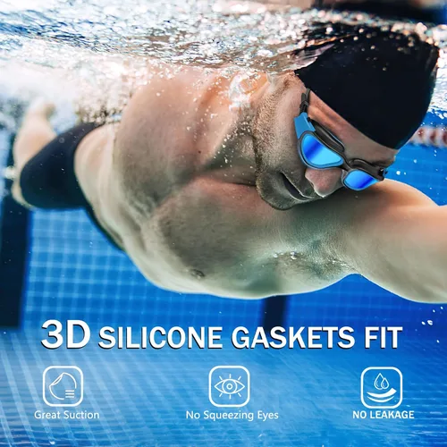 Vista 3 de Gafas de natación, diez veces mayor de larga duración, anti niebla para adultos, hombres y mujeres, sin fugas con clip para la nariz tapones