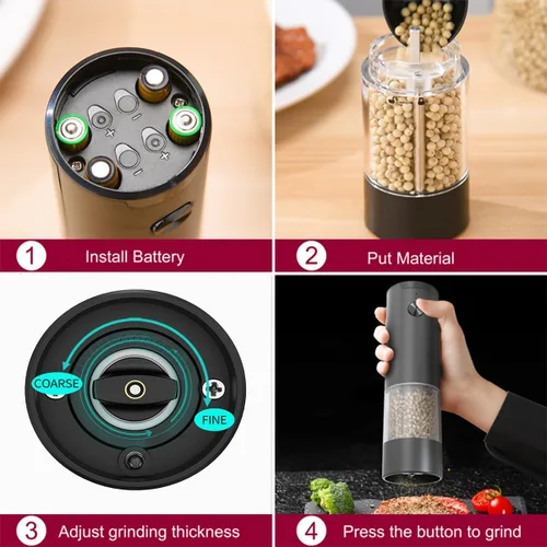 Vista 3 de Juego de molinillo eléctrico de sal y pimienta, molinillo automático de sal y pimienta con gran capacidad, luz LED, grosor ajustable para cocina