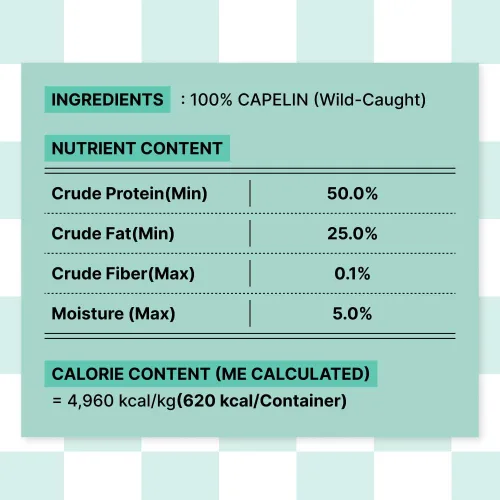 Vista 9 de Golosinas de capelán liofilizadas para mascotas, omega-3, soporte
