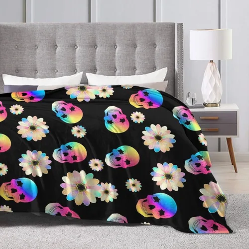 Vista 7 de Manta cómoda para cama, sofá, compatible con flores de calavera de azúcar, mantas y mantas de franela ligeras, mantas de microfibra mullidas