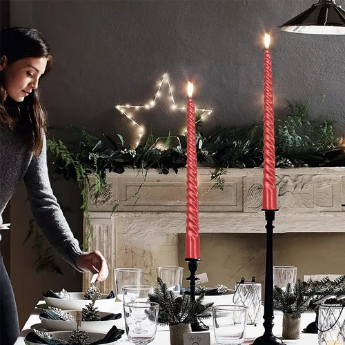 Vista 5 de SM101 - Vela cónica roja, velas en espiral de 10 pulgadas, velas largas cónicas sin goteo para cena, mesa de comedor, boda, fiesta, fiesta, Rojo