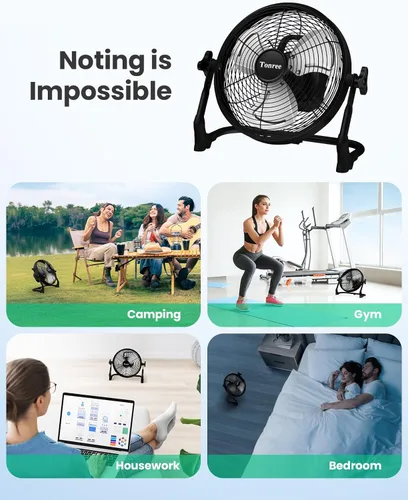 Vista 5 de Ventilador de suelo portátil de 10 pulgadas, funciona con pilas, ventilador recargable inalámbrico, ventilador inalámbrico de alta velocidad, carga