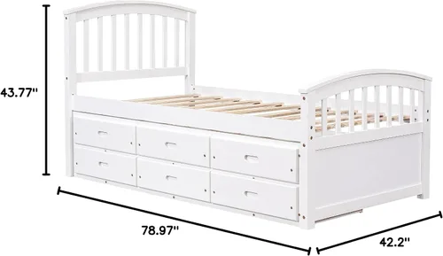 Vista 11 de Merax Cama de almacenamiento de plataforma de madera maciza de tamaño individual con 6 cajones, no necesita somier, color blanco