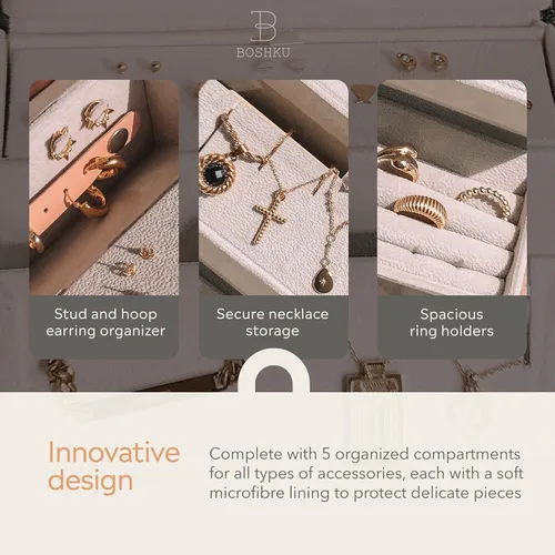 Vista 4 de Joyero organizador de joyas de viaje Lujoso organizador de viaje compacto con soporte para collares, organizador de aretes, soporte para anillos