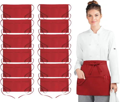 Vista 14 de Avalon Kitchen Server Aprons with 3 Pockets – 100% Polyester Waist Apron, 24x12 Inch Half Apron, Waitress Apron for Servers