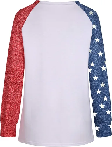 Vista 3 de Camisa de manga larga con estampado de estrellas para mujer, diseño de bandera americana, 4 de julio, pullvoer