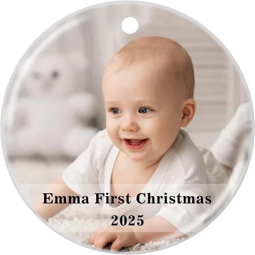 Vista 26 de Adornos de Navidad Personalizados 2025 de Cerámica con Imagen y Texto Personalizados, Ornamento Colgante, Decoraciones Personalizadas para Árbol