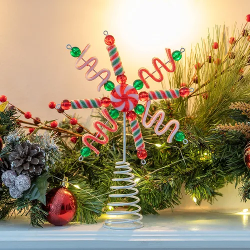 Vista 4 de Ornativity Adorno para la Copa del Árbol Copo de Nieve de Caramelo - Bastón de Caramelo de Menta Cinturón Agrio de Gelatina Regaliz Estrella Copos