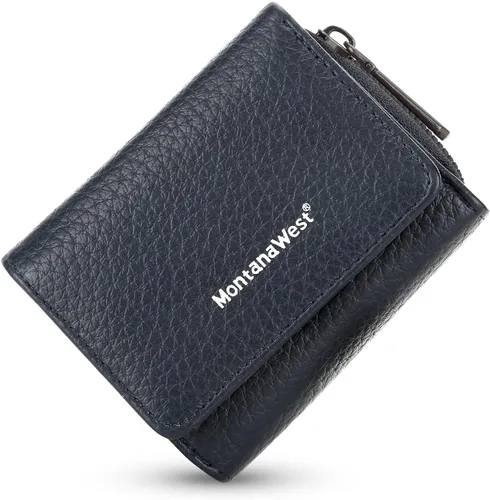 Vista 3 de Montana West Cartera para mujer con bloqueo RFID y bolsillo para monedas con cremallera, A azul, Vintage