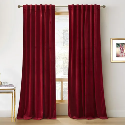 Vista 30 de RYB HOME Cortinas 100% opacas de terciopelo blanco para dormitorio, pestaña trasera y bolsillo para barra, aislamiento térmico, cortinas