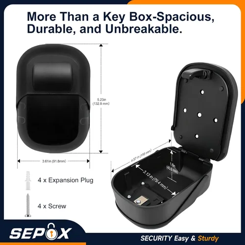 Vista 4 de SEPOX® Caja de metal con cerradura de llave de 2 piezas con combinación de 4 dígitos, espacio extragrande, capacidad de 6 a 10 llaves, cubierta