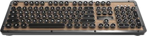 Vista 2 de Azio Retro Classic Bluetooth (Elwood) - Teclado mecánico retroiluminado inalámbrico/USB con cable de madera de nogal vintage para PC/Mac, madera