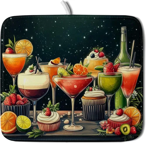 Vista 16 de Tapete de secado de platos de cabaña rústica, tapete escurridor de vida silvestre de oso del bosque, alce, 18 x 24 pulgadas, almohadilla escurridor