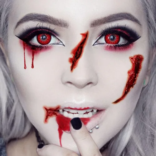 Vista 6 de Cicatrices falsas de Halloween, tatuajes temporales, maquillaje de sangre falsa, cortes de cicatrices falsas, puntadas falsas para la cara, tatuajes