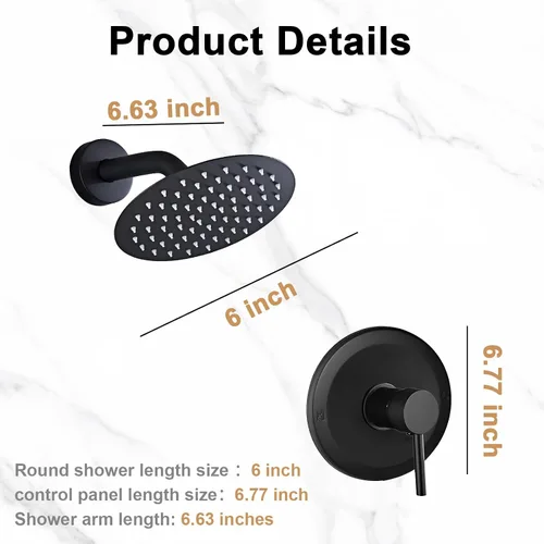 Vista 7 de Juego de llave de ducha HUCKLE con cabezal de ducha, llave de ducha negra de 15 cm con válvula, cabezal de ducha de lluvia de mango único negro mate