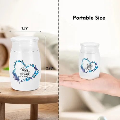 Vista 2 de Urna de aluminio para cenizas de mariposa, urna conmemorativa para cenizas humanas