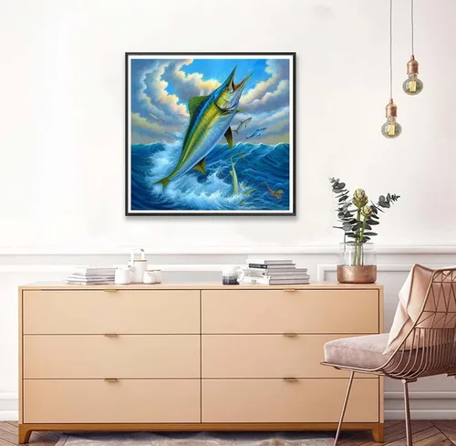 Vista 3 de Kaliosy Kits de arte de diamantes 5D para adultos, peces por números, pintura de diamantes, arte de animales, taladro completo, manualidades, punto