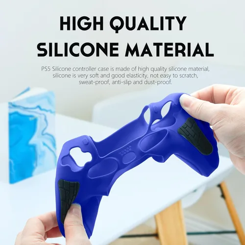 Vista 5 de ECHZOVE Funda de silicona para controlador PS5 (azul) – Cubierta de controlador de PS5 duradera y antideslizante con accesorios personalizables