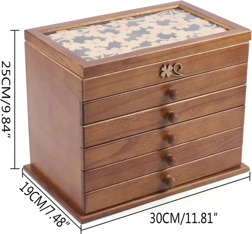 Vista 8 de Joyero de madera con 6 capas, organizador de madera, ideal como regalo para mamá y novia.