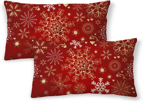 Vista 16 de Fundas de almohada de Navidad de 16 x 16 pulgadas, almohadas decorativas de Navidad con copos de nieve dorados, blancos y rojos para sofá, fundas