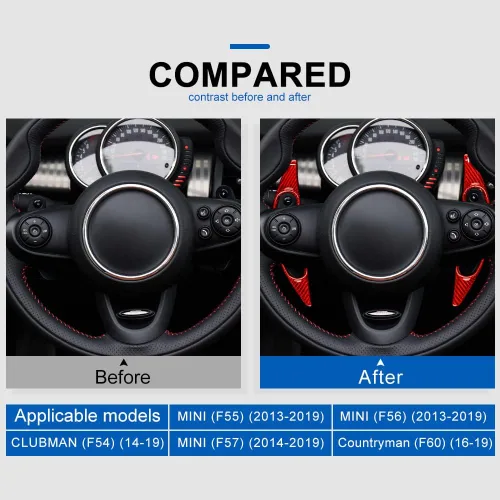 Vista 3 de AIRSPEED Extensiones de fibra de carbono para volante de palanca de cambios, accesorios interiores para Mini Cooper Clubman F54 F55 F56 F57 F60 rojo