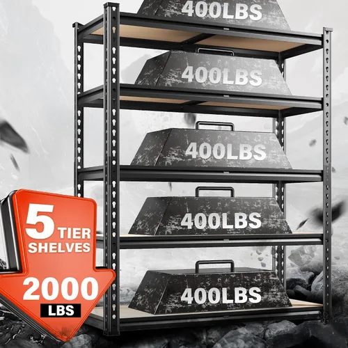 Vista 4 de REIBII Estantería de garaje de 72 pulgadas, estantes de almacenamiento resistentes de 2000 libras, estantería de metal de 5 niveles, estantes