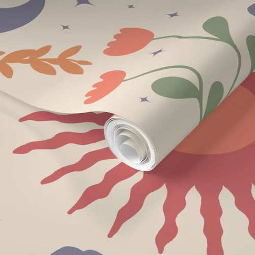 Vista 2 de Muestra de papel tapiz extraíble – Estrella moderna abstracta Sol Luna Geométrico Boho Celestial Personalizado Papel pintado pre-pegado por
