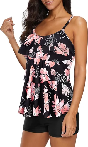 Vista 2 de ZANDO Tankini Swimsuits for Women 2024 Tummy Control Swimsuit Two Piece Bathing Suit for Women Swim Suits Tankini Top Shorts
