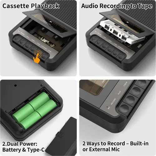 Vista 3 de TOMASHI Reproductor de cinta de cassette,Grabadora de casete portátil