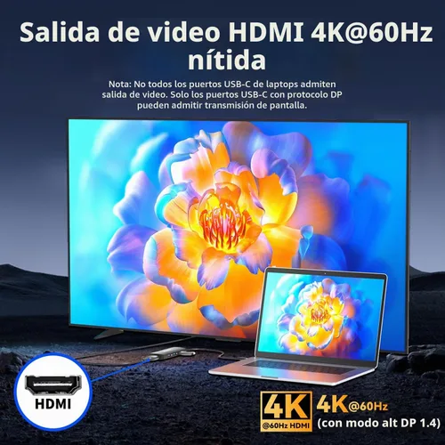 Vista 5 de VANGREE Hub USB C 8 en 1, 3 USB-C+3 USB-A 3.2 10Gbps, 4K60Hz HDMI, 100W PD Negro