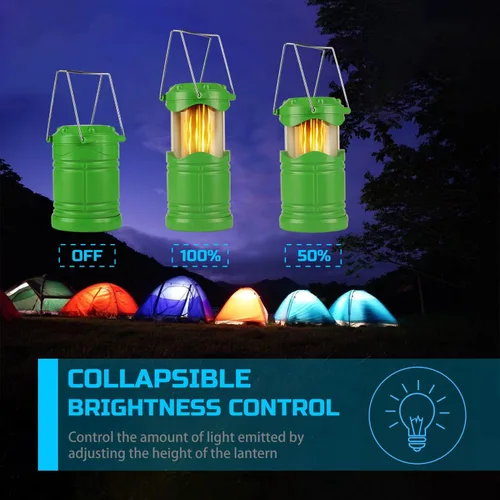 Vista 4 de Lichamp Paquete de 4 linternas LED para campamento, velas plegables sin llama, velas de té, luces de campamento portátiles a batería, kit de Verde