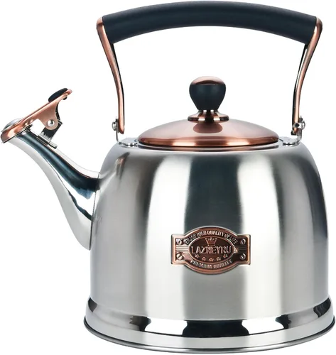 Vista 10 de Hervidor de té de acero inoxidable para estufa con mango ergonómico a prueba de calor y silbato de 2.5 cuartos