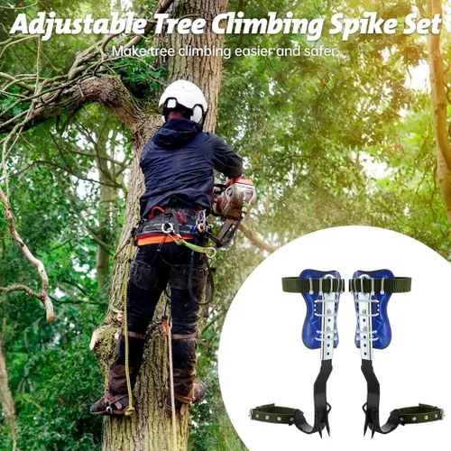 Vista 2 de Homaisson Juego de picos de escalada de árboles, picos ajustables para trepar árboles, engranajes portátiles para trepar árboles con cinturón