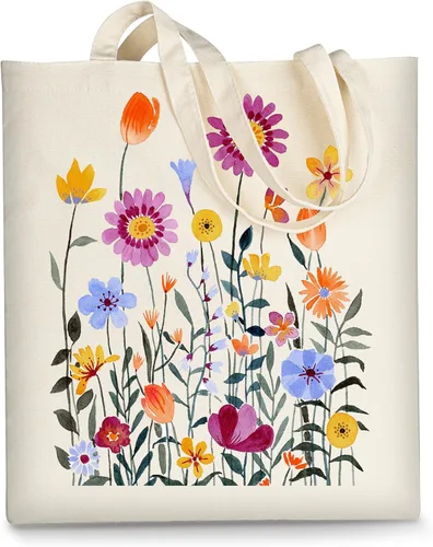 Vista 8 de AUSVKAI Bolsa Tote de Lona para Mujer, Estética Bonita Comestibles Comestibles Reutilizable de Algodón Bolsa de Regalo para Compras Playa Regalos