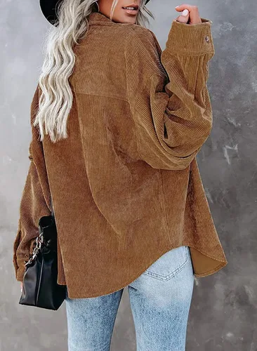 Vista 2 de Chaqueta de pana con botones para mujer, estilo casual, manga larga, blusas de gran