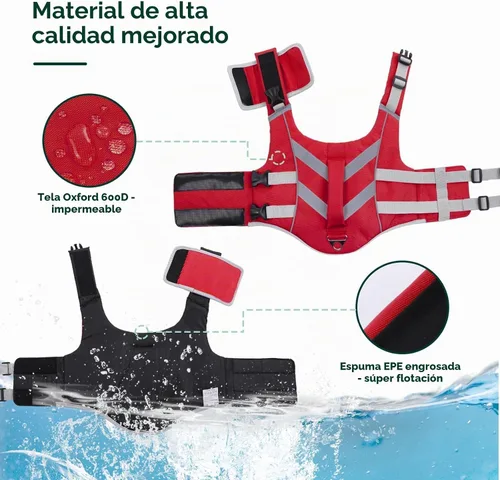 Vista 3 de Kuoser Chaleco salvavidas reflectante para perro, chaleco salvavidas para nadar y navegar Chalecos salvavidas ajustables para mascotas, traje